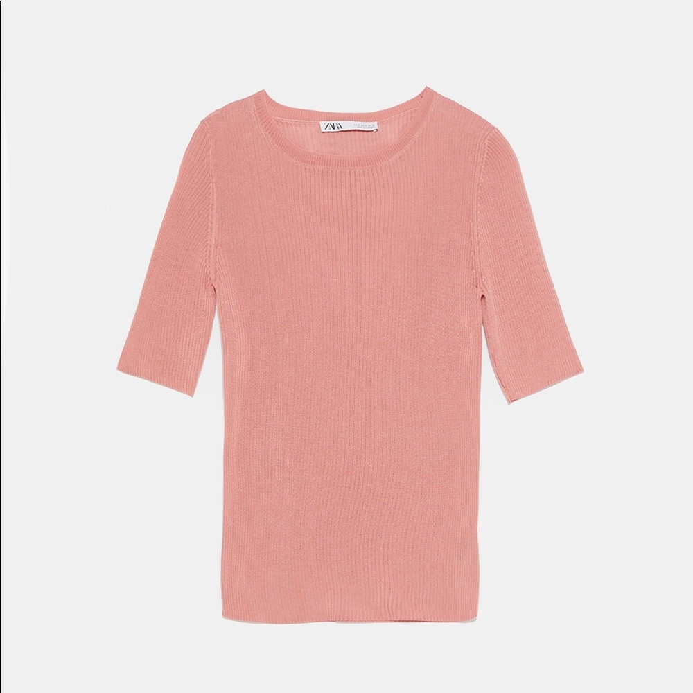 ZARA blush pink 3/4 sleeve ribbed sweater